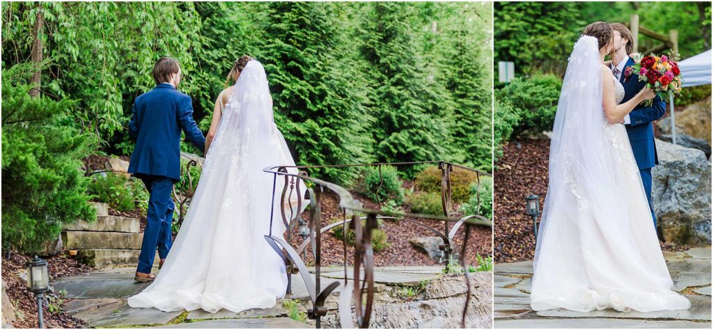 Bride and groom share private moment after ceremony waterstone venue wedding