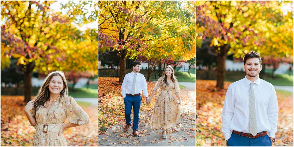 Fall senior graduation photographer Bristol Virginia photographer leaves falling at University of Tennessee Knoxville campus