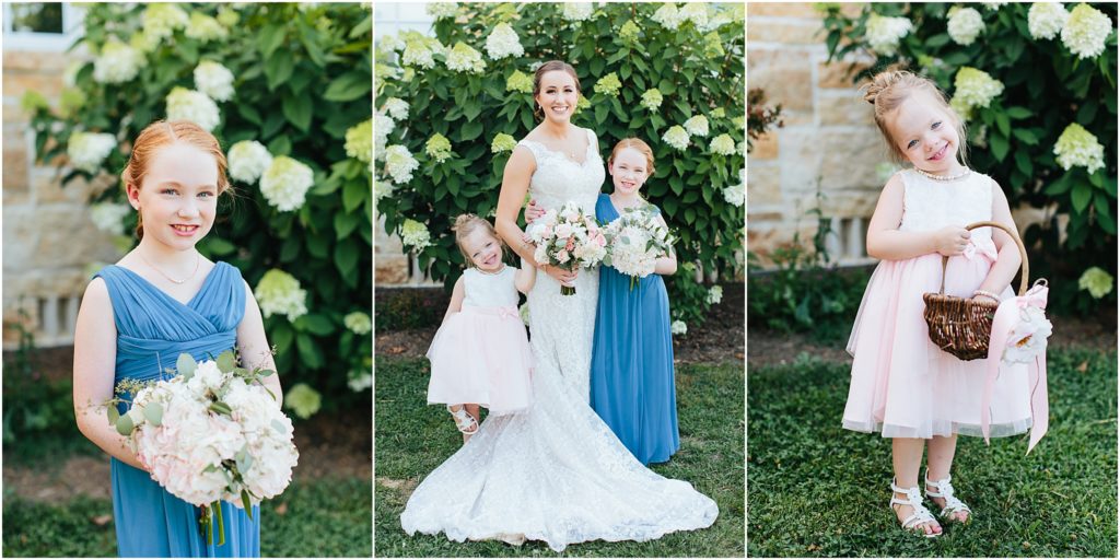 Bride and flower girl smiling during wedding photography pictures Bristol Tennessee