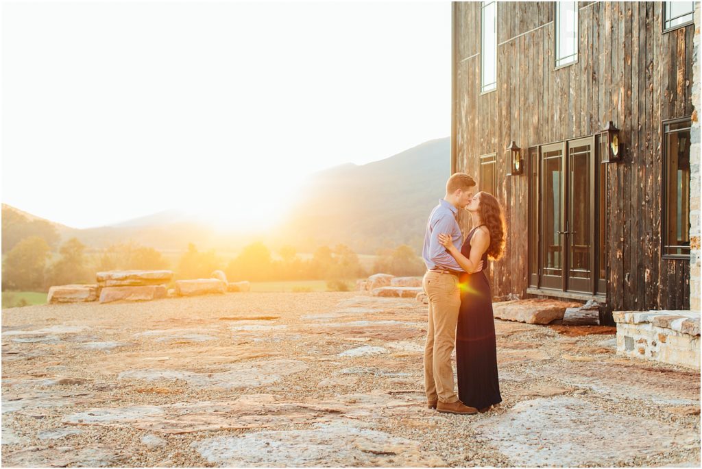 Engagement session with couple at Hiltons VA wedding venue at golden hour Crooked River Farm Wedding Venue