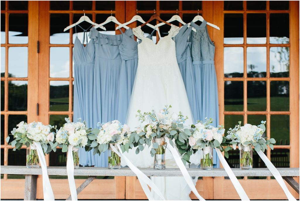 Photo of Grace Meadows Farm wedding venue bridesmaids dresses and flowers