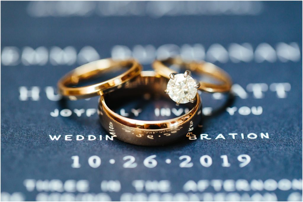 Details of wedding rings placed on invitation at Bristol Virginia wedding venue