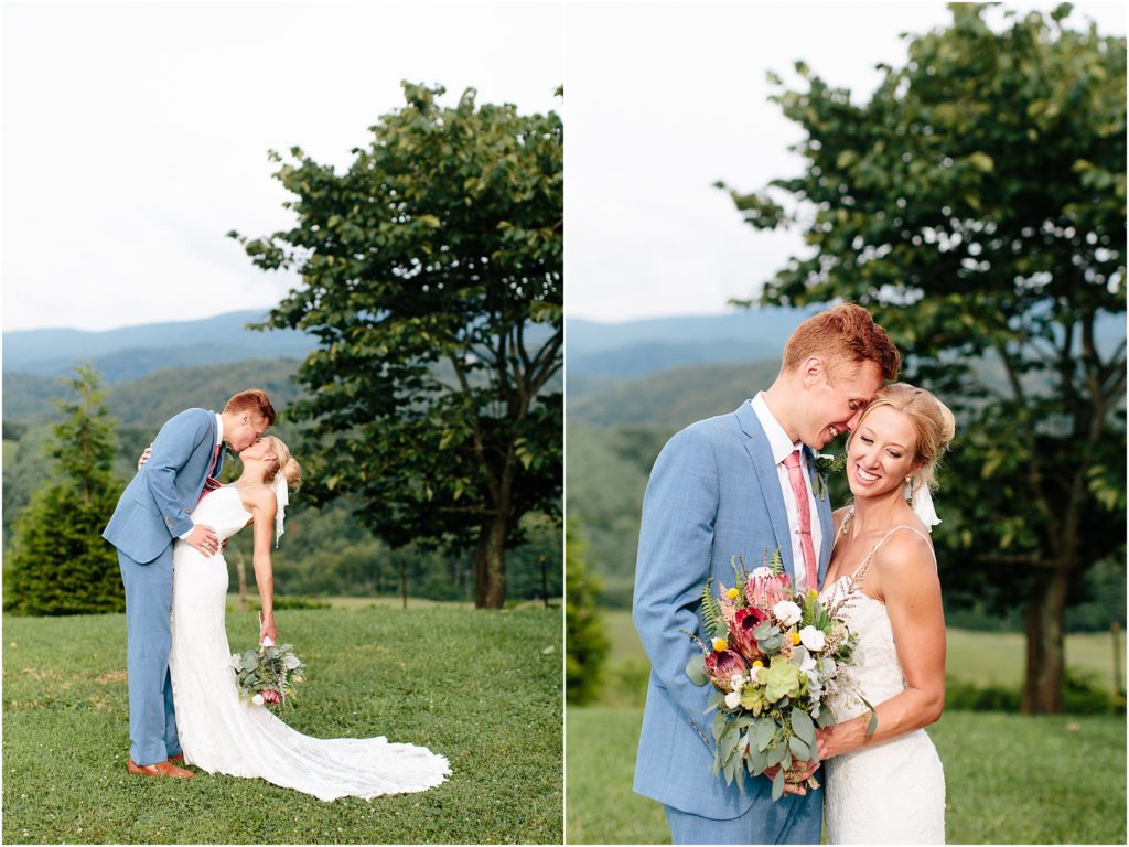 Dip kiss at Villa Nove Vineyards wedding venue Butler TN with local Bristol Virginia wedding photographer