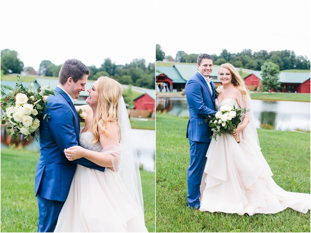Husband and wife smiling at Grace Meadows Farm wedding venue in Jonesborough TN photos from wedding photography Bristol Virginia