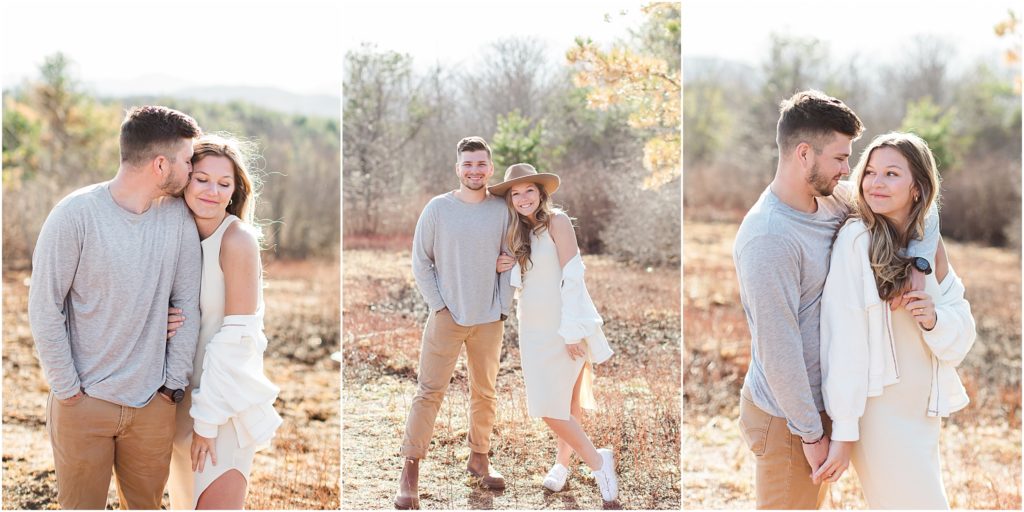 Couple taking engagement pictures at the beauty spot in unicoi TN