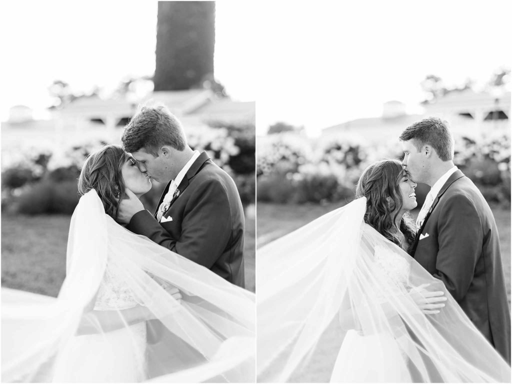 Black and white image newlyweds at christiansburg wedding venue