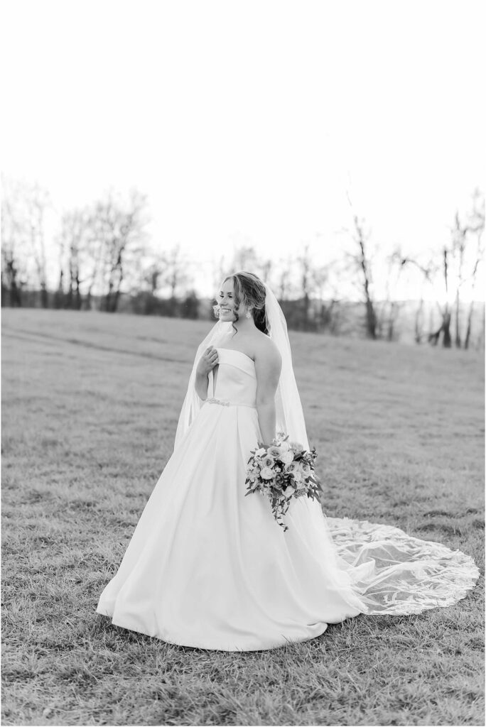 Bride smiling away from wedding photographer Chateau Selah wedding venue