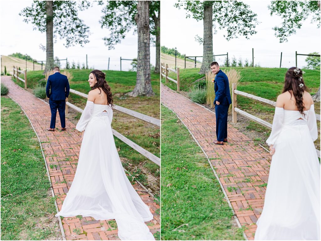 Before and after first look glade creek farm wedding